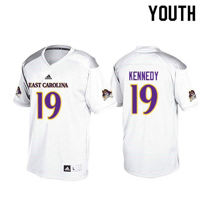 Youth #19 Robert Kennedy ECU Pirates College Football Jerseys Sale-White - Click Image to Close